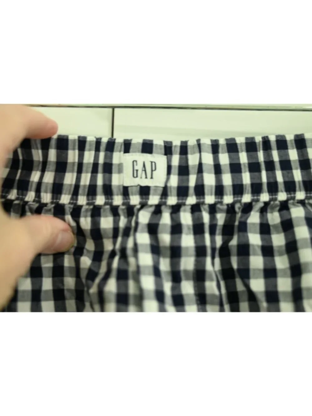 NWT Gap Body Boxer Sleep Shorts Sz L Navy Gingham Plaid Lounge Pajama Bottoms